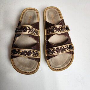 Alegria Clara Coco Wedge Sandal Womens EU 40 US 9.5-10 Brown Leather Embroidered